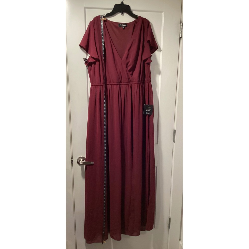 Lulus All About Love Burgundy Maxi Dress Chiffon Flutter Sleeve Formal 2XL NWT - Picture 4 of 11